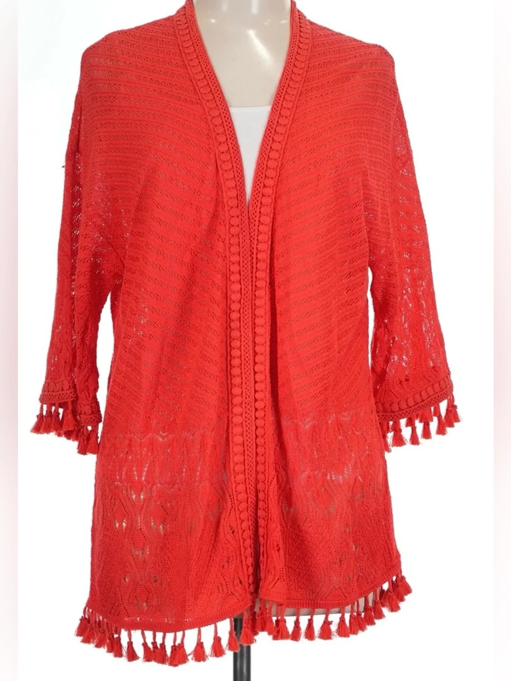 NWT, Chico's Women's Summer Romance Tassel Trim Cardigan Sweater, Size XL